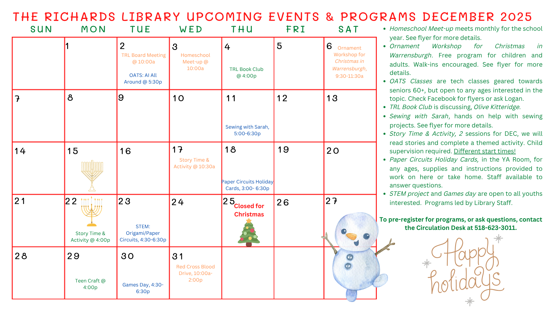 Richards Library December Calendar